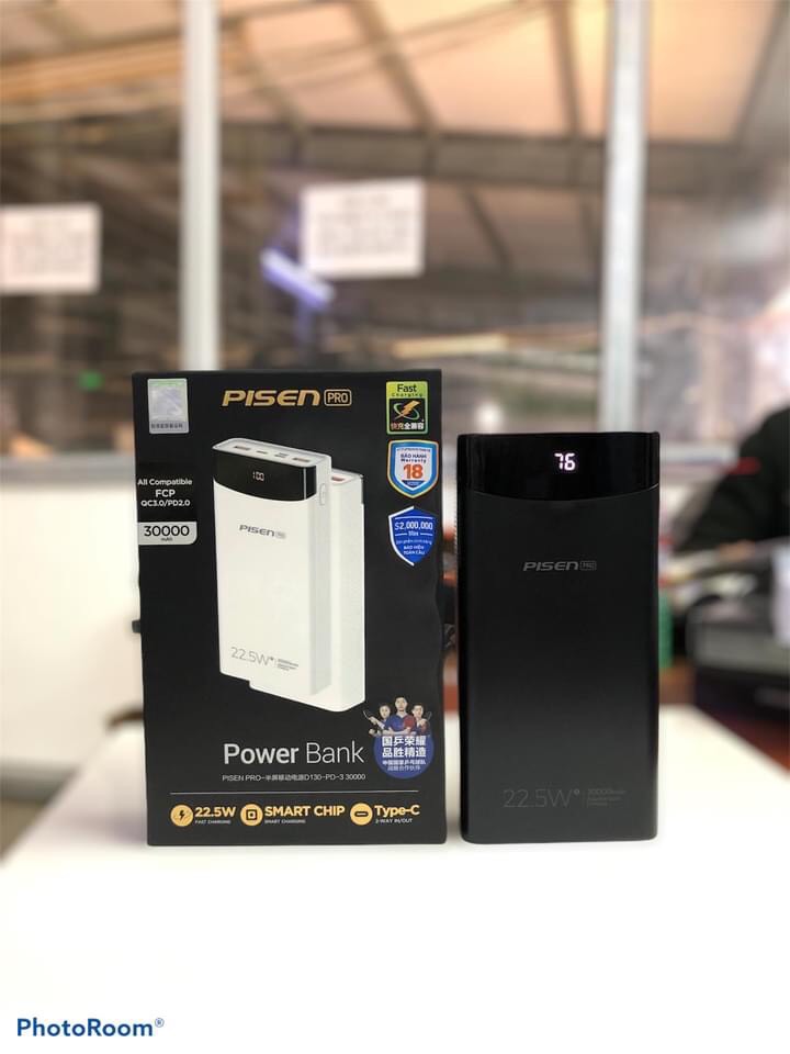 Sạc dự phòng điện thoại  PISEN PRO LED POWER STATION 30000MAH, 22.5W - For All ( Sạc nhanh ) màu ngẫu nhiên _ hàng chính hãng