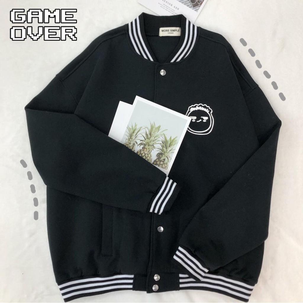 ÁO KHOÁC NỈ BOMBER FORM RỘNG ULZZANG UNISEX - GIN STORE