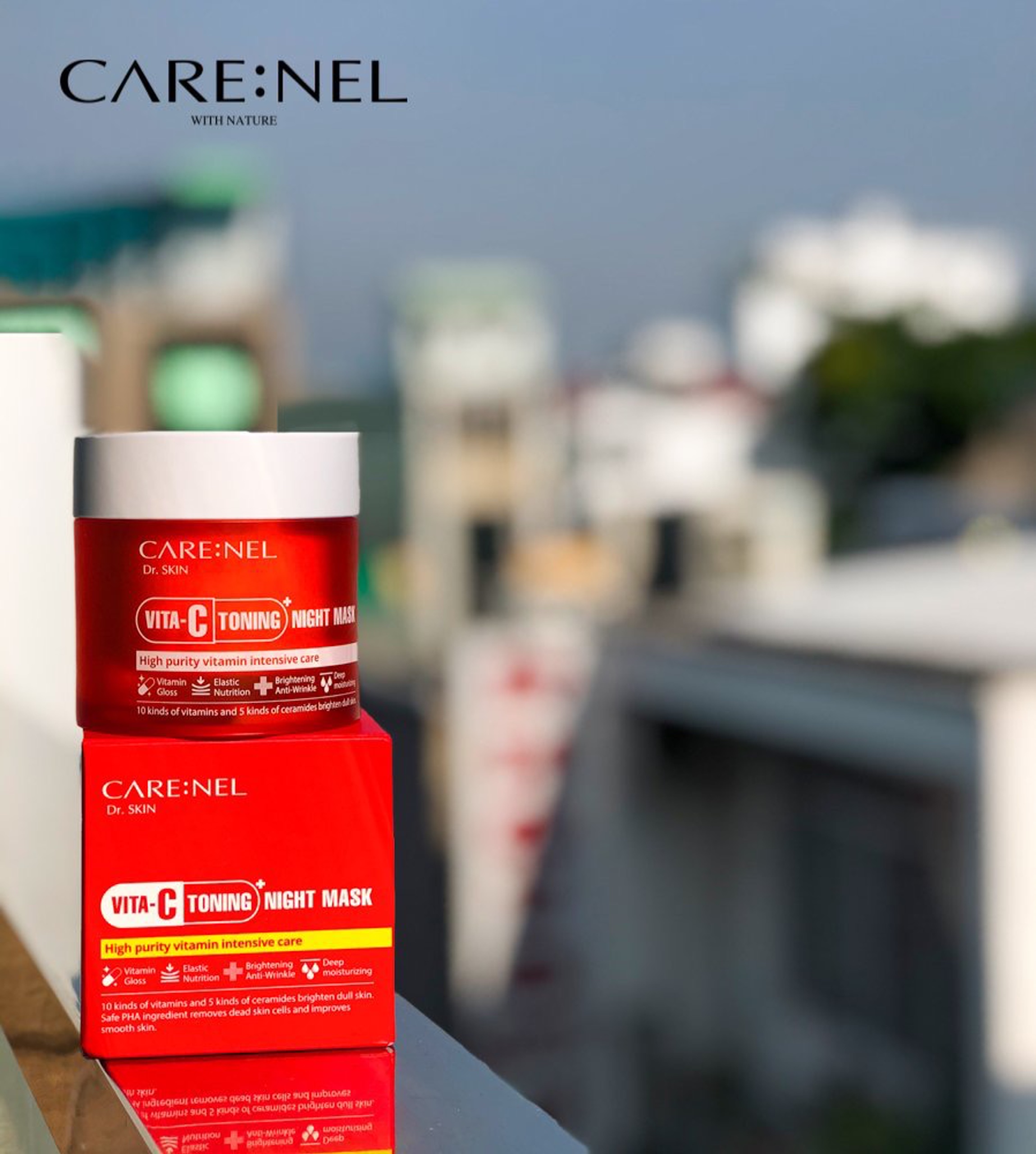 Mặt nạ ngủ mặt trắng sáng da bổ sung vitamin C Toning+ Night Mask Carenel