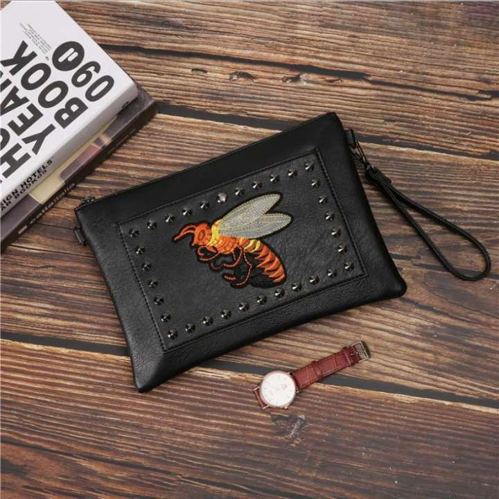 Men's Fashion Clutch Bag Pattern PU Leather wallet - Black
