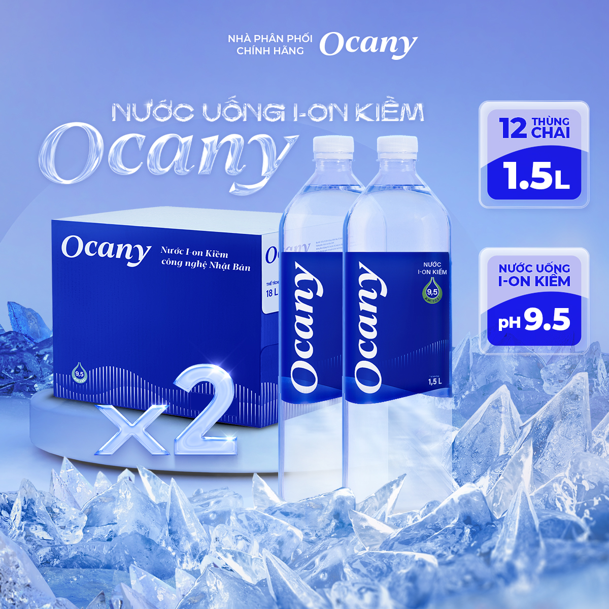 Combo 2 thùng 12 chai nước ion kiềm Ocany chai 1.5ml