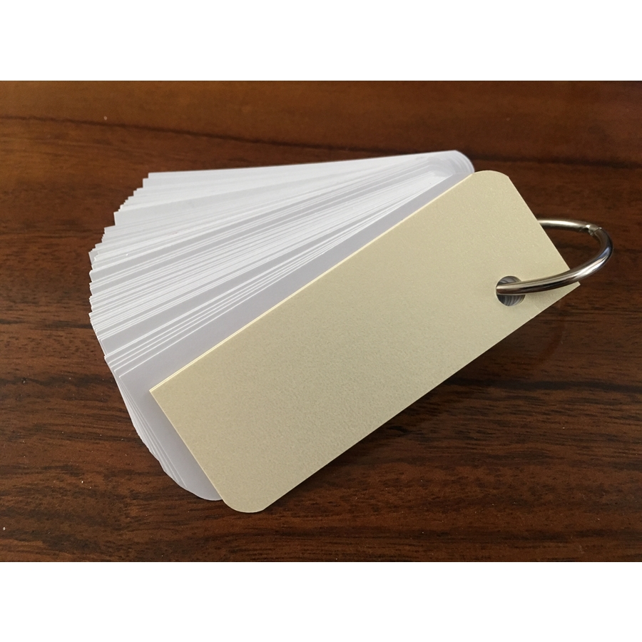 1000 thẻ flashcard trắng (tương ứng 10  xấp mỗi xấp 100 thẻ) 3x8 siêu dày bo góc kèm khoen bìa