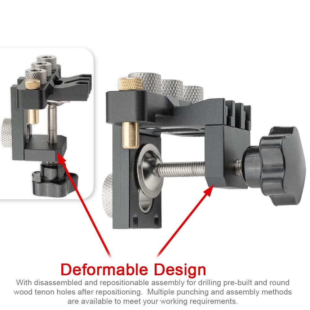 3in1 Dụng cụ định vị lỗ khoan chế biến gỗ Dụng cụ định vị lỗ hợp kim nhôm Bộ gá dẫn hướng đồ gỗ với mũi khoan 8-15mm Dụng cụ tự làm mộc biến dạng để ghép nối bảng