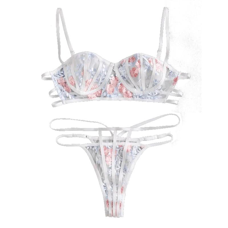ADULOTY Ren Hoa Thêu Caged Áo Bralette Áo Lót Nữ Mới Quyến Rũ Áo Ngực Trong Suốt Lưới Quần Lót Nữ Váy Ngủ Và Thông