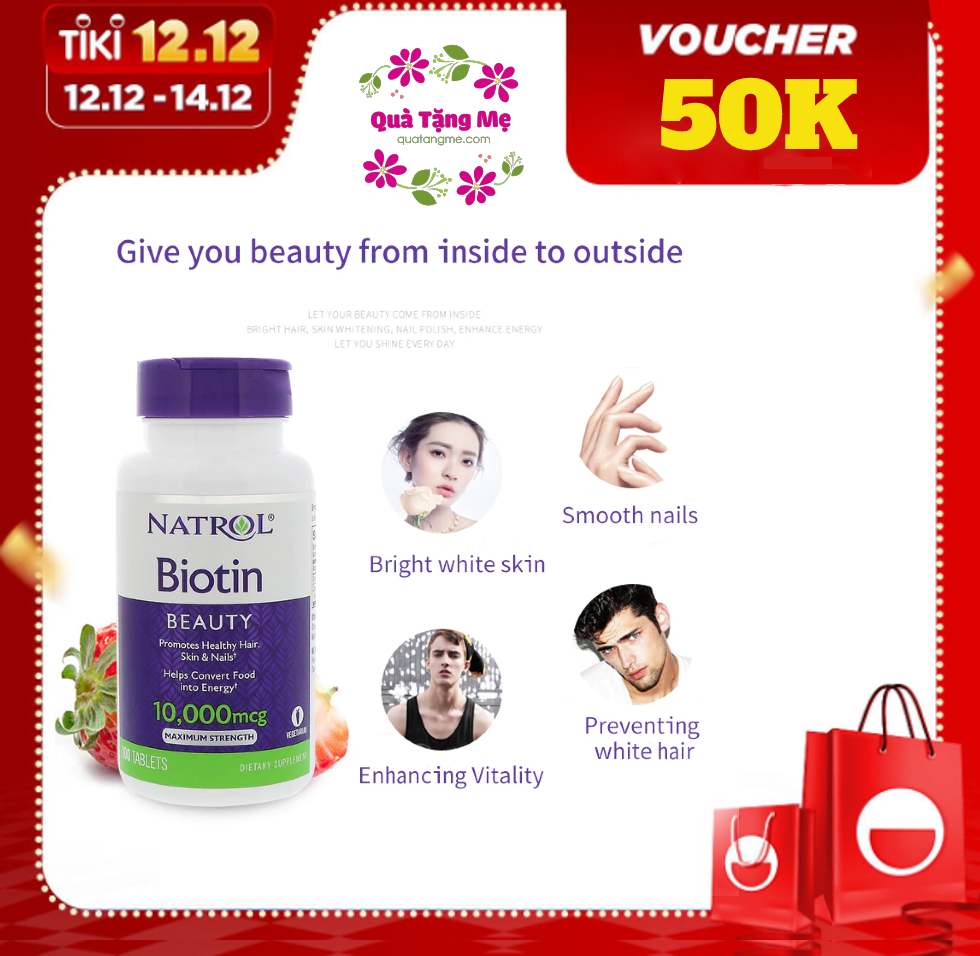 Biotin mọc tóc Natrol Beauty Mỹ hỗ trợ tóc mọc nhanh hơn, dày hơn, cho mái tóc khỏe mạnh, làn da rạng rỡ và móng tay chắc khỏe - QuaTangMe Extaste