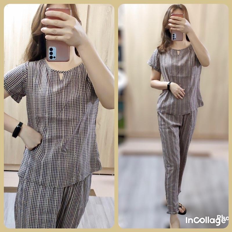 Bộ đồ mặc nhà nữ️đồ ngủ tay cộc quần lỡ chất vải thô dư đẹp