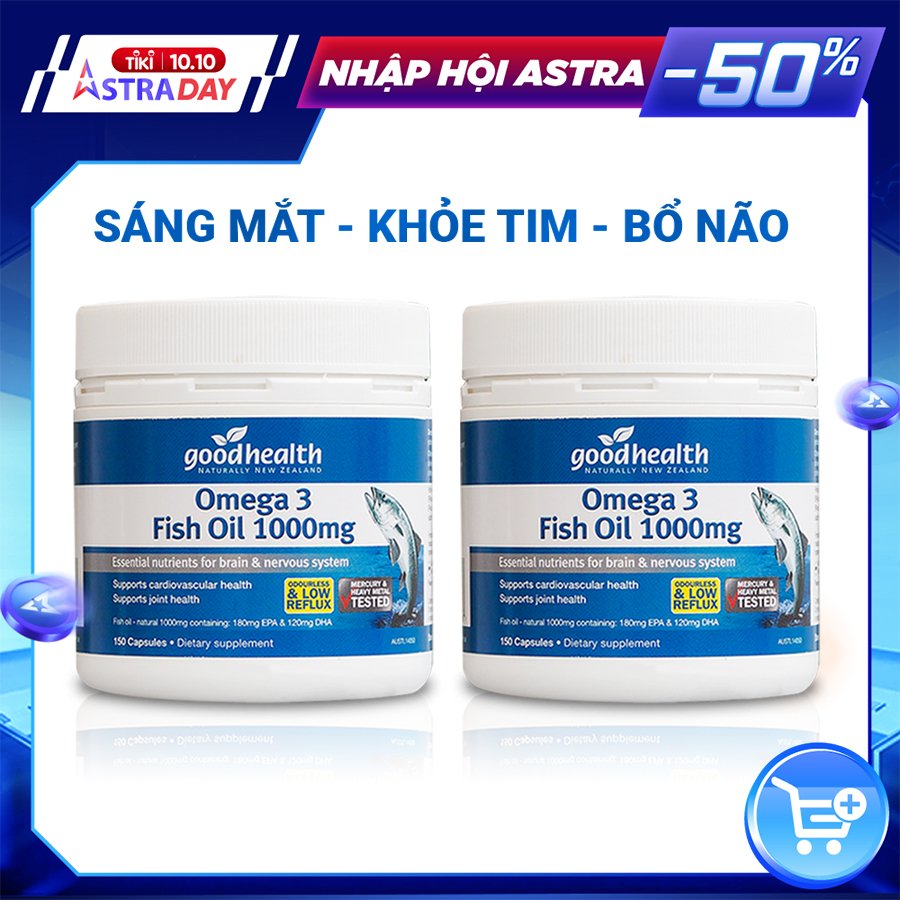 Combo 2 Hộp Dầu Cá Goodhealth Omega 3 Fish Oil 1000mg 150 Viên - Bổ Não - Tăng Trí Nhớ - Mắt Tinh - Chính Hãng Từ New Zealand