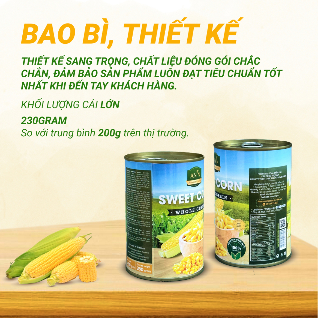Ngô Ngọt Nguyên Hạt AN'N Loại Đặc Biệt - Lon 450gr Món Ăn Khai Vị, Tráng Miệng, Dùng Trong Chuỗi Nhà Hàng Lớn