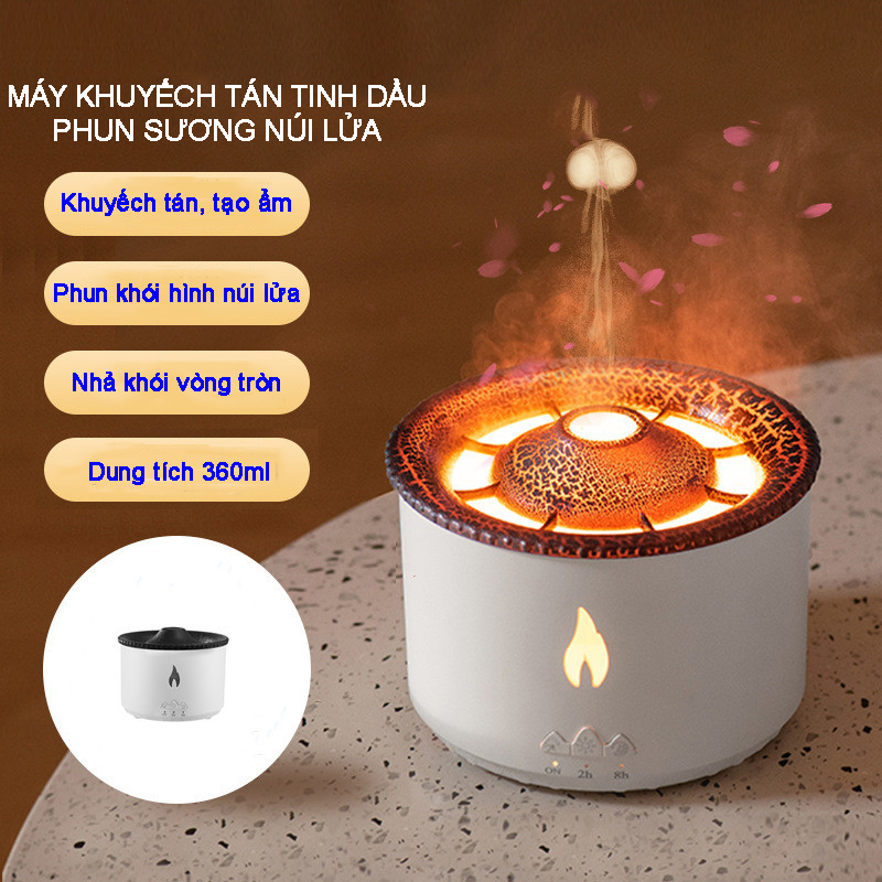 Máy khuyếch tán tinh dầu phun sương núi lửa không tiếng ồn với chức năng hẹn giờ, đèn led tạo hiệu ứng dung tích 360ml có remoss điều khiển