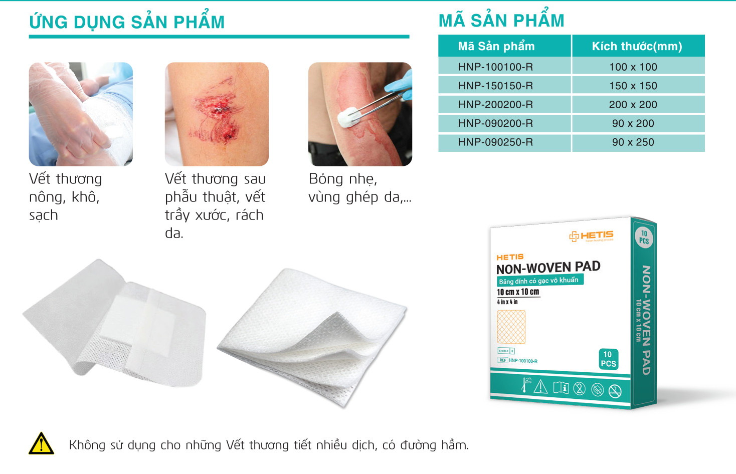 Set 10 Miếng Băng Gạc Vết thương vô trùng HETIS Non-Woven Pad dùng sau phẫu thuật, cho vết thương hở