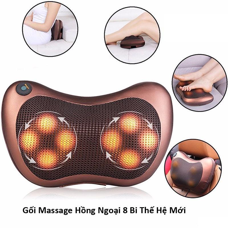 Gối mát xa hồng ngoại 8 bi cao cấp, massage toàn thân chống đau mỏi