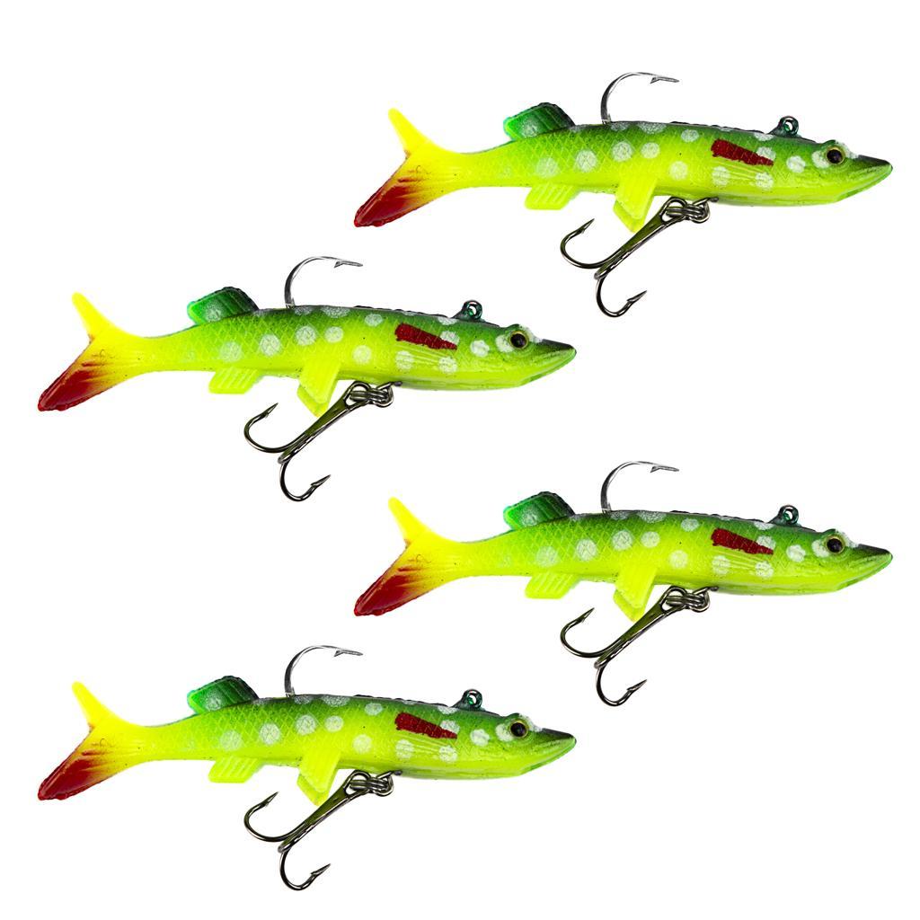 4pcs Lifelike 3D Eye Soft Lead Fishing Lures Red T Tail Sinking Swimbaits with Lead inside for Trout Bass Salmon