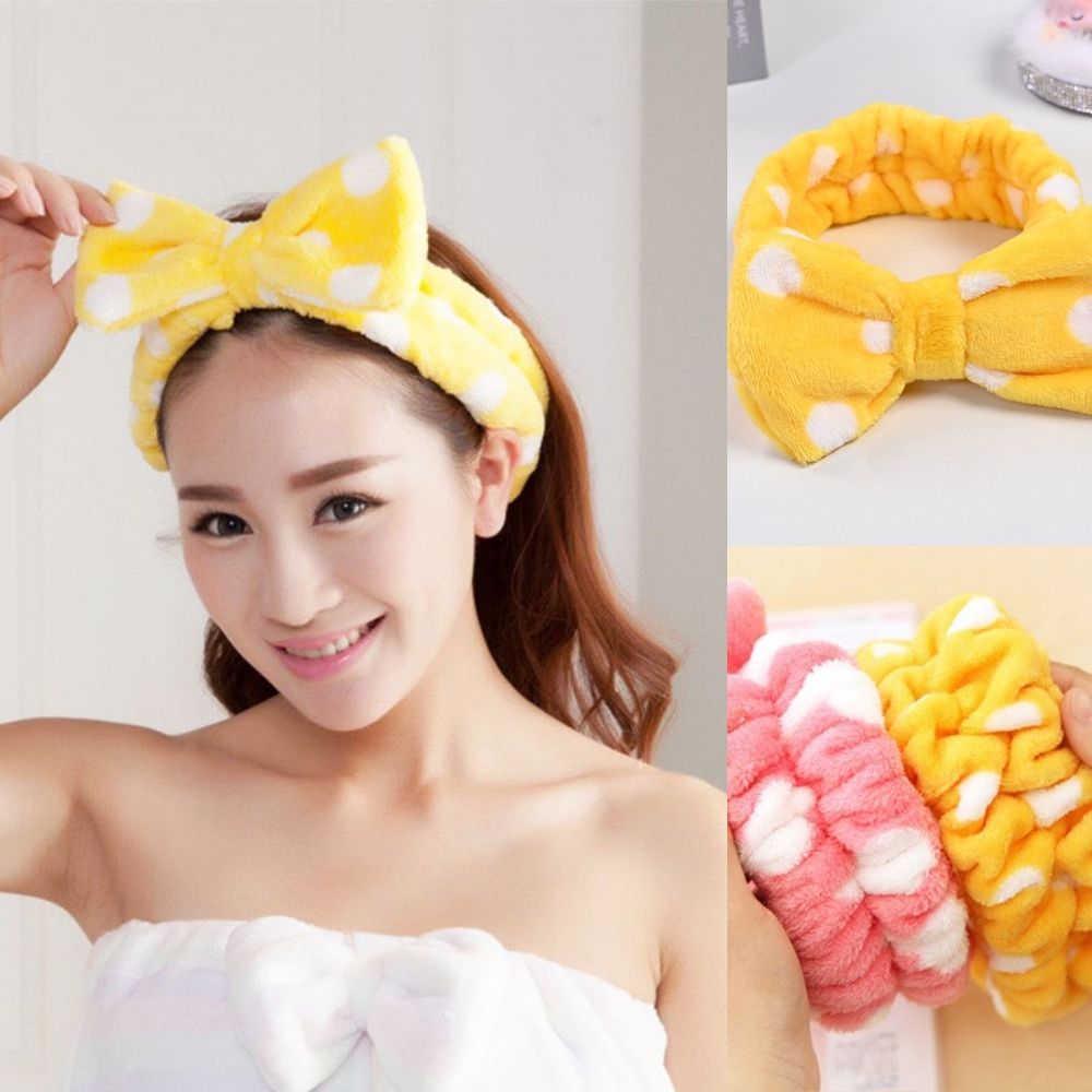 Băng đô nơ chấm bi, băng đô turban rửa mặt trang điểm kiểu dáng cute BD28