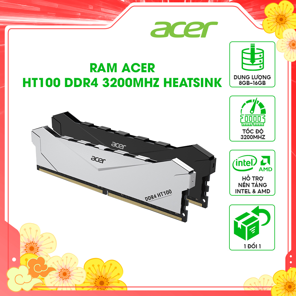 Bộ nhớ RAM tản nhiệt Acer HT100 DRAM Heatsink DDR4 U-DIMM - Hàng chính hãng