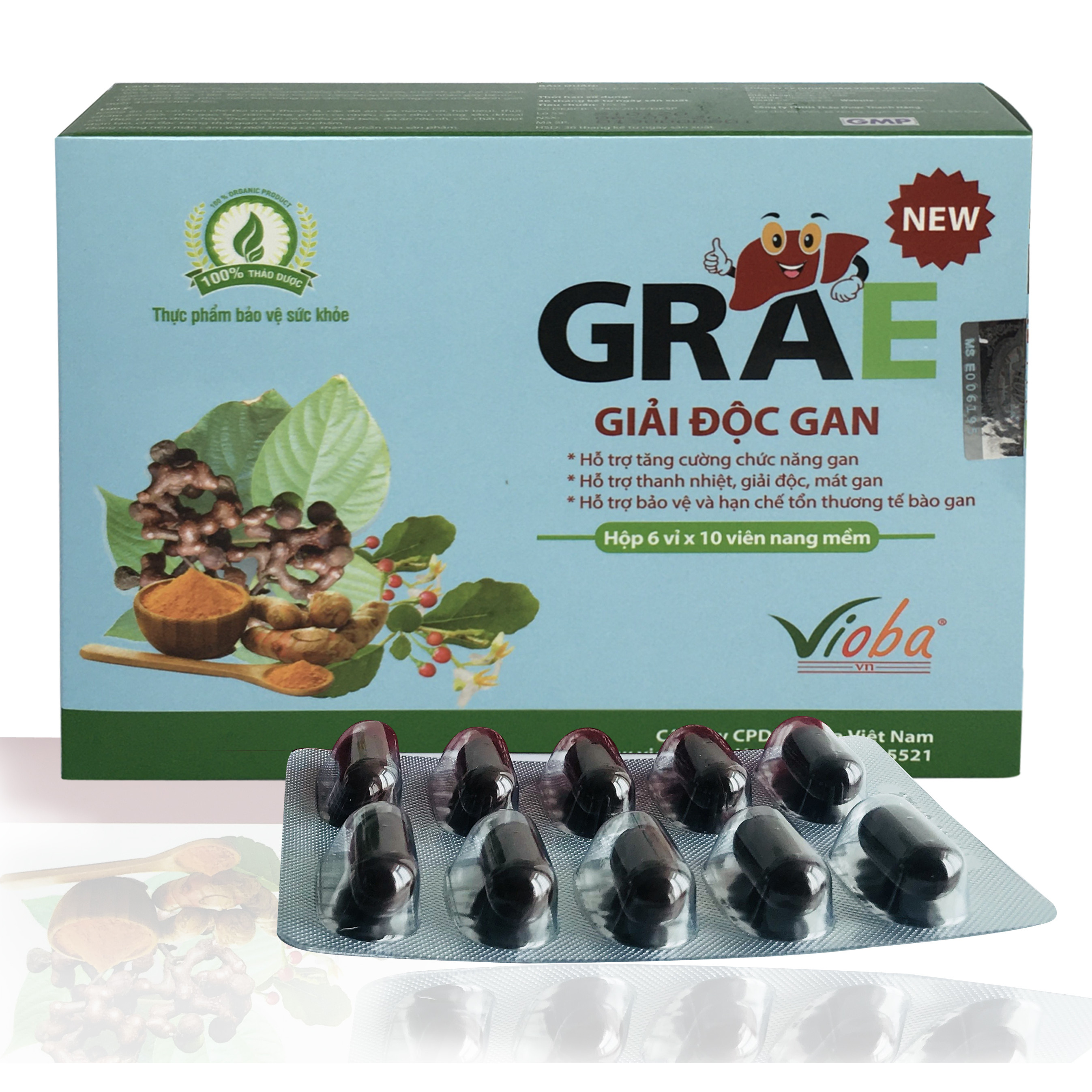 Thực phẩm chức năng giải độc gan GRAE Vioba hộp 6 vỉ x 10 viên