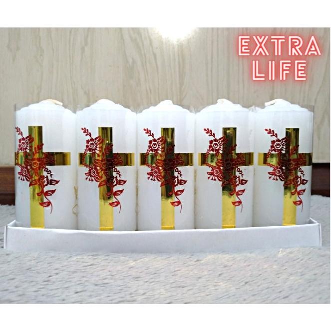 Đèn cầy - Nến trụ trắng hình Thánh giá cao 10 cm - đường kính 4 cm- Cam kết không mùi không khói - 1 pcs