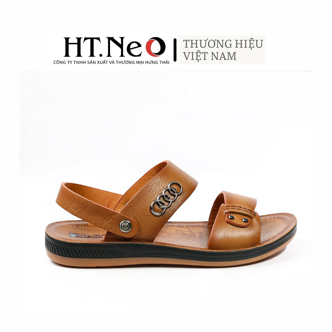 Dép nam quai ngang da bò - Sandal nam HT.NEO  da bò mềm, đế cao 3,5cm khâu may chân quai siêu chắc chắn SD60