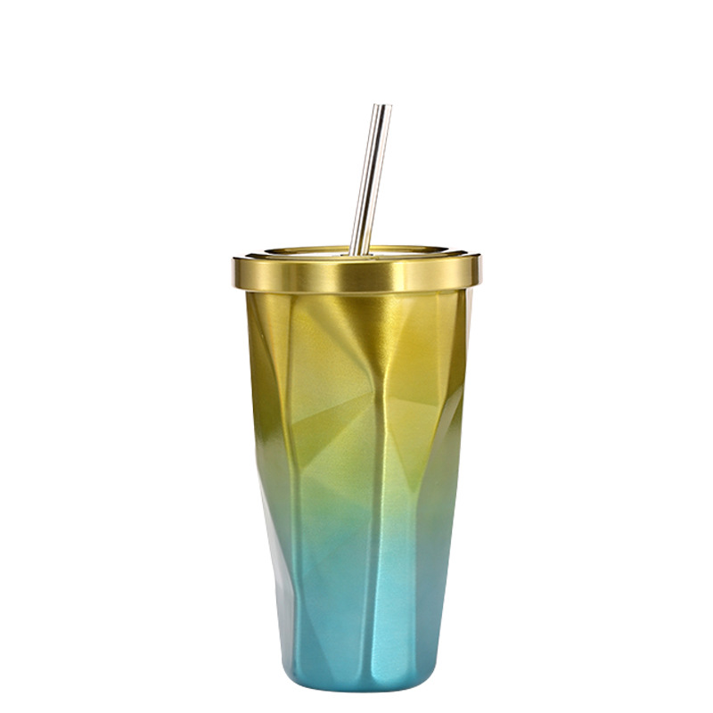 Cốc giữ nhiệt kim cương có nắp và ống hút 500ml