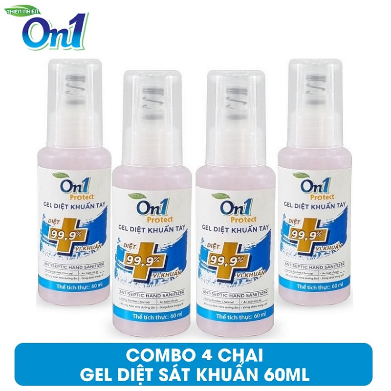 COMBO 4 Chai Gel Rửa Tay Khô Diệt Khuẩn On1 Protect Hương Bamboo Charcoal 60ml C0101 (Mẫu Mới 2021)