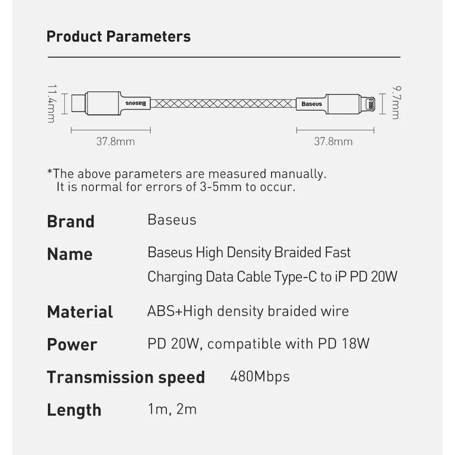 [ C to L ] Cáp sạc và truyền dữ liệu PD20W cho iP Baseus High Density CATLGD _ Hàng chính hãng