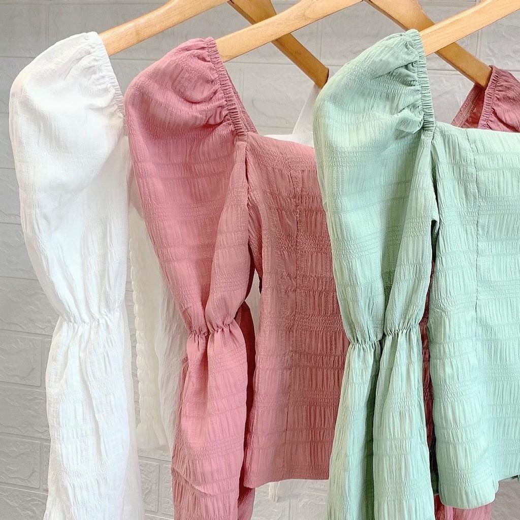 ÁO CROPTOP XỐP NHÚN TRẮNG ĐEN HỒNG XANH TAY DÀI
