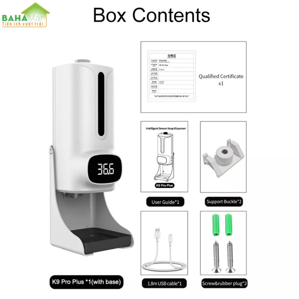 MÁY TÍCH HỢP 2 TRONG 1 ĐO NHIỆT ĐỘ VÀ PHUN CẢM ỨNG RỬA TAY KHỬ TRÙNG TỰ ĐỘNG K9Pro Plus "BAHAMAR" Tự động đo nhiệt độ và phun nước rửa tay diệt khuẩn hiệu quả tránh lây nhiễm chéo