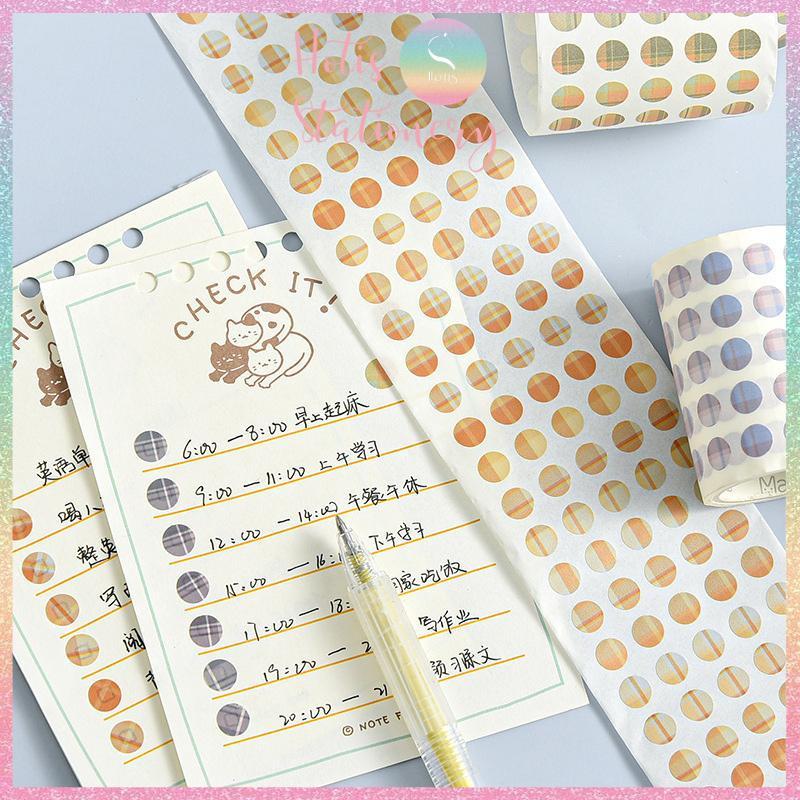 Cuộn sticker chấm tròn kẻ sọc phối màu, cuộn dài 3m trang trí sổ, bullet journal