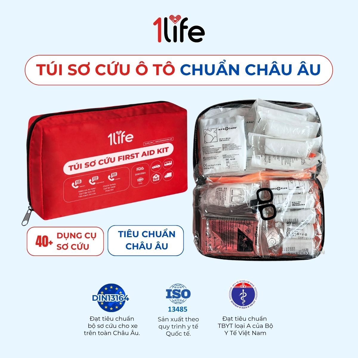 Túi sơ cứu nhanh cho gia đình, xe ô tô tiêu chuẩn Châu Âu DIN 13164