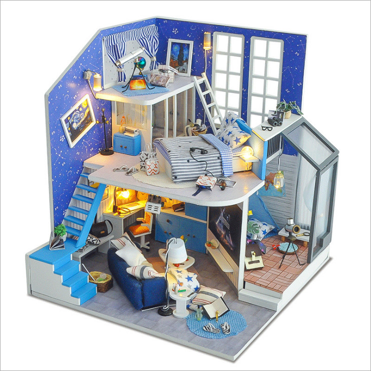 Mô hình nhà DIY Doll House Romantic Little Nightlight Kèm Mica Chống bụi