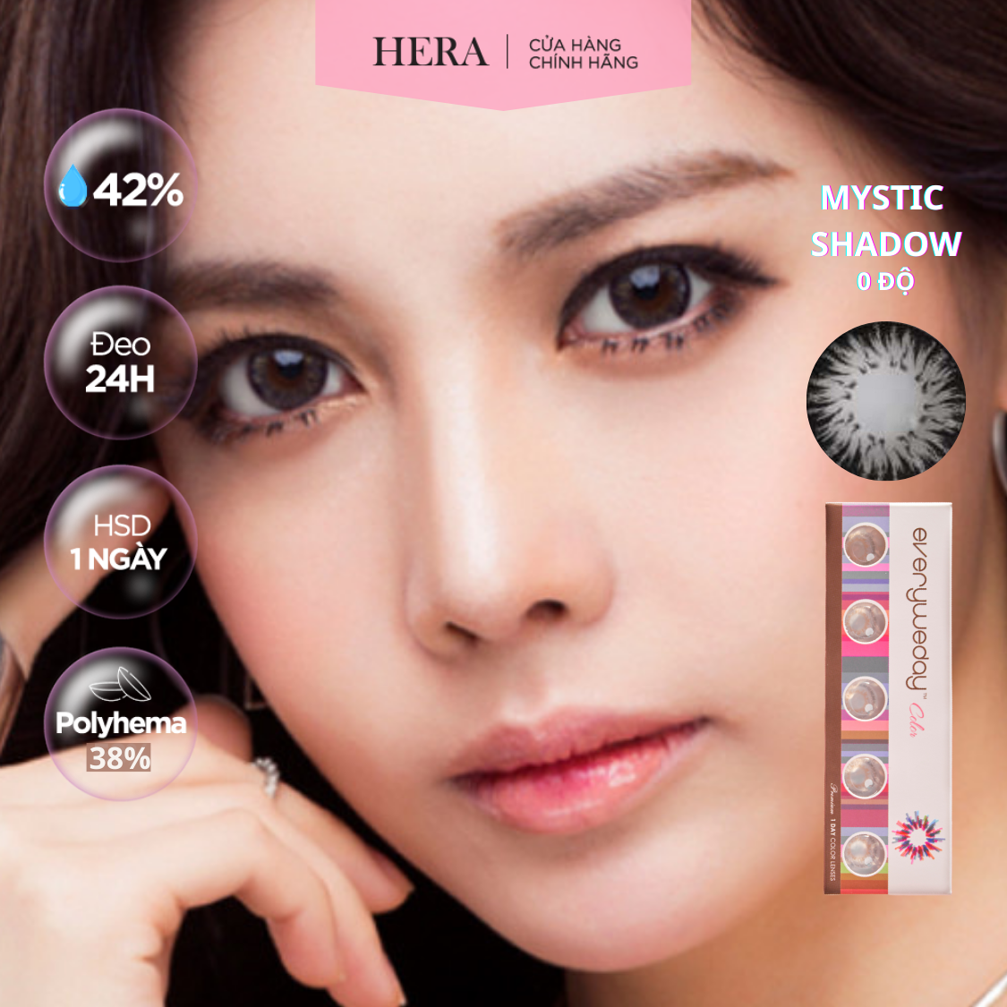 Kính Áp Tròng Hera Xám Đen Huyền Bí Không Độ MYSTIC GRAY Nhập Khẩu Hàn Quốc Lens Không Cận 1 Ngày