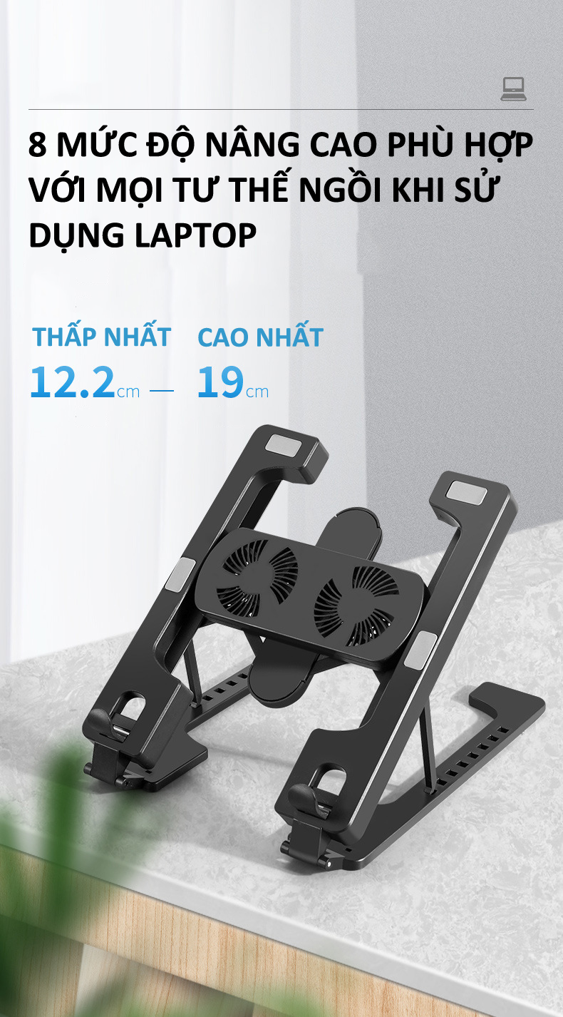 Quạt tản nhiệt laptop kết hợp giá đỡ nâng cao tiện dụng sử dụng cho Laptop, IPAD HD00026