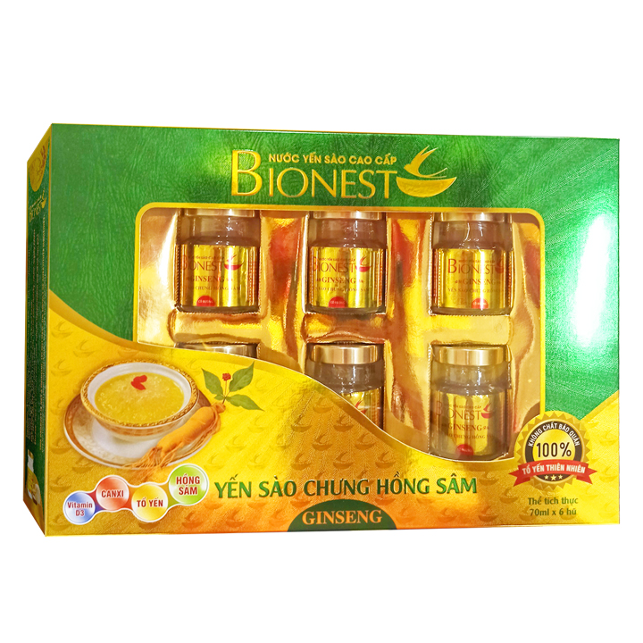 Hộp Yến sào Bionest Ginseng hồng sâm cao cấp - hộp 6 lọ