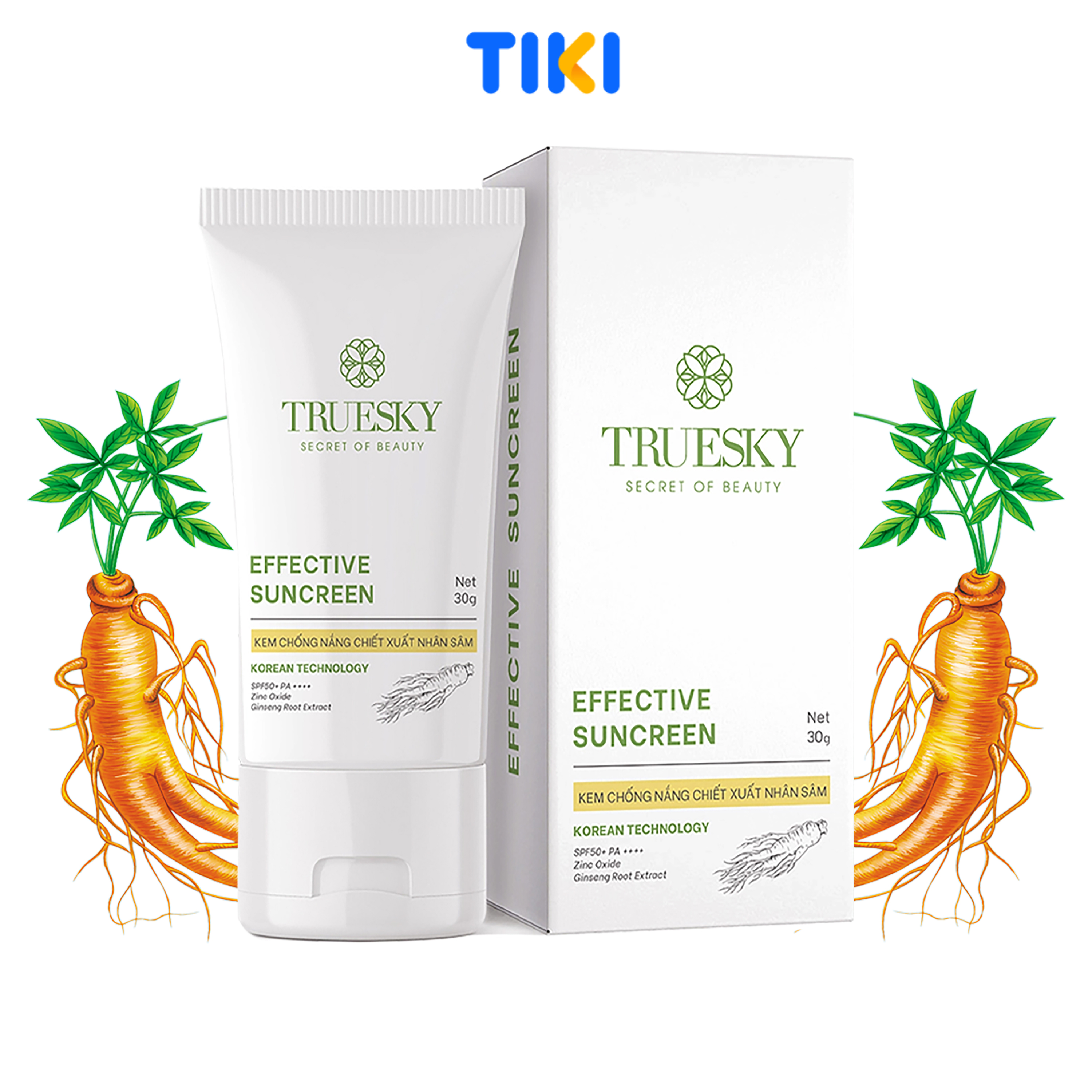 Kem chống nắng nâng tone SPF 50+ PA+++  Truesky Effective Sunscreen 30g chiết suất nhân sâm hàn quốc