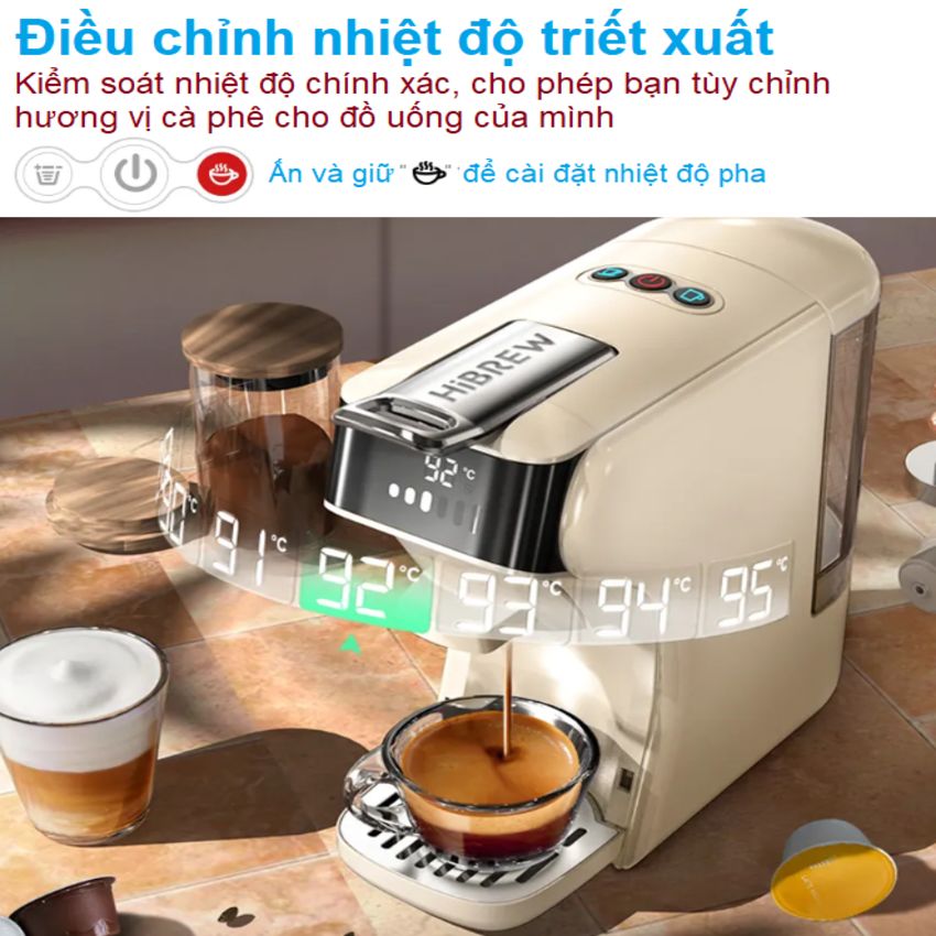 Máy Pha Cà Phê 6 Trong 1 HiBREW H1B Thương Hiệu Mỹ Pha Nóng-Lạnh Áp suất 20 Bar - Hàng Nhập Khẩu (Bảo Hành 12 Tháng)