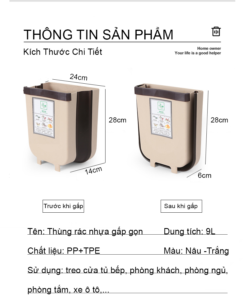 Thùng Rác Nhựa Treo Cửa Tủ Bếp Gấp Gọn Đa Năng | Loại To