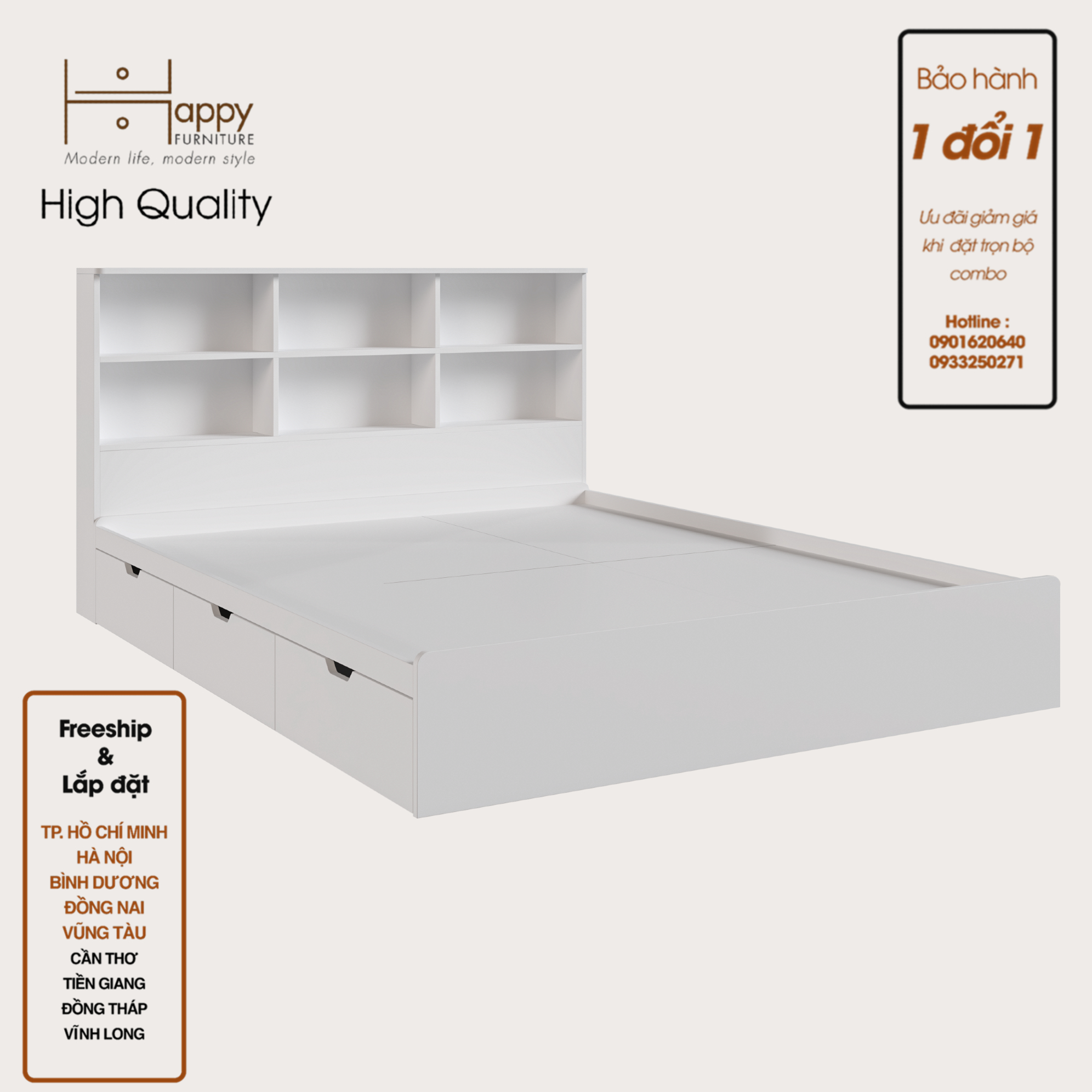 BONY, Giường ngủ 3 ngăn kéo - kệ đầu giường, GNG_021, GNG_022, GNG_023, GNG_024