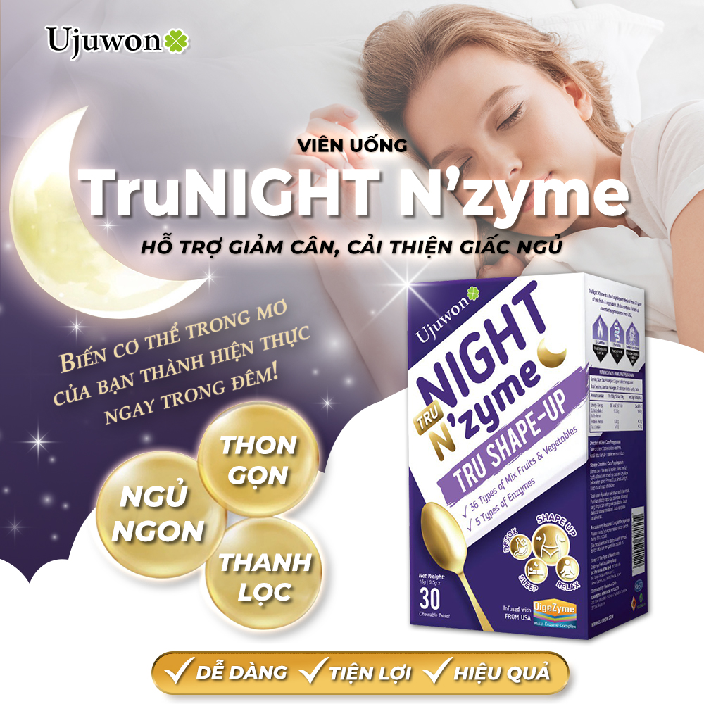 Viên Uống An Thần, Cải Thiện Giấc Ngủ,Hỗ Trợ Giảm Cân, Detox Cơ Thể Trunight N'zyme Ujuwon - Hộp 30 Viên