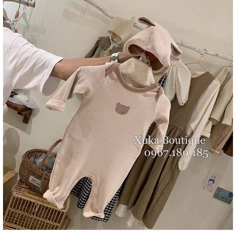 Bodysuit Dài Tay Kèm Mũ Tai Thỏ Cho Bé, Bodysuit Sơ Sinh Dài Tay Cotton Quảng Châu Cao Cấp Bé Trai Bé Gái