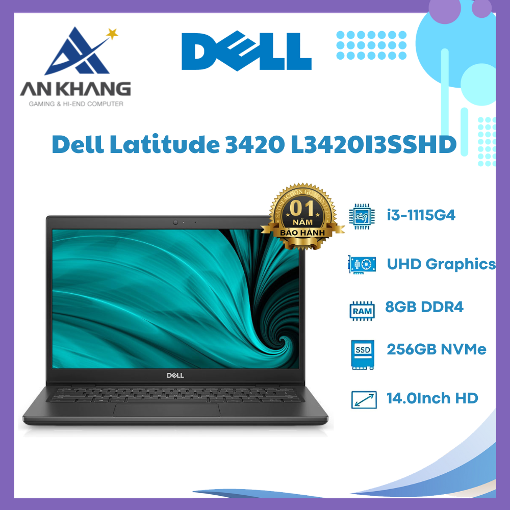 Laptop Dell Latitude 3420 ( L3420I3SSHD ) | Intel Core i3-1115G4 | RAM 8GB | 256GB SSD | Intel UHD Graphics | 14 inch HD | Fedora | 1Yr - Hàng Chính Hãng - Bảo Hành 12 Tháng