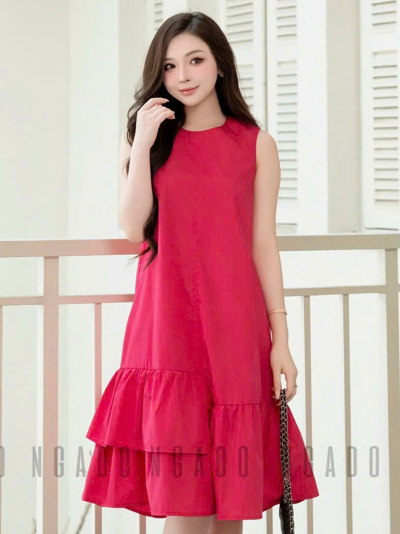Đầm babydoll hồng sen NGADO , đầm xuống phố , đầm sang trọng