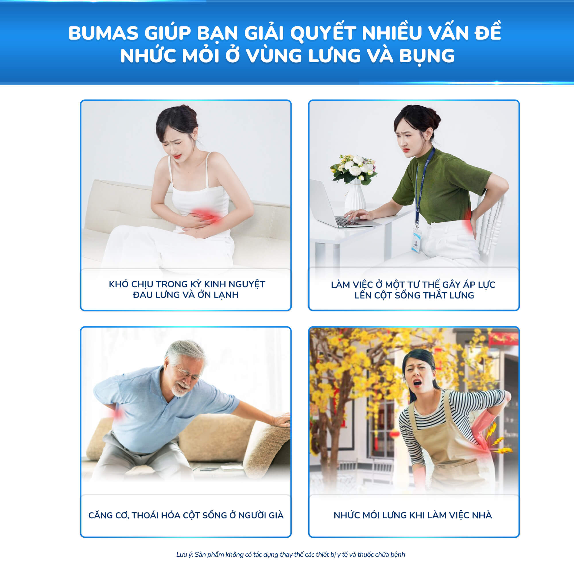 Đai Massage Bụng Kinh BUMAS M13, Chườm Nóng Thảo Dược, Giảm Đau Lưng Bụng, Giảm Nhức Mỏi - Hàng chính hãng
