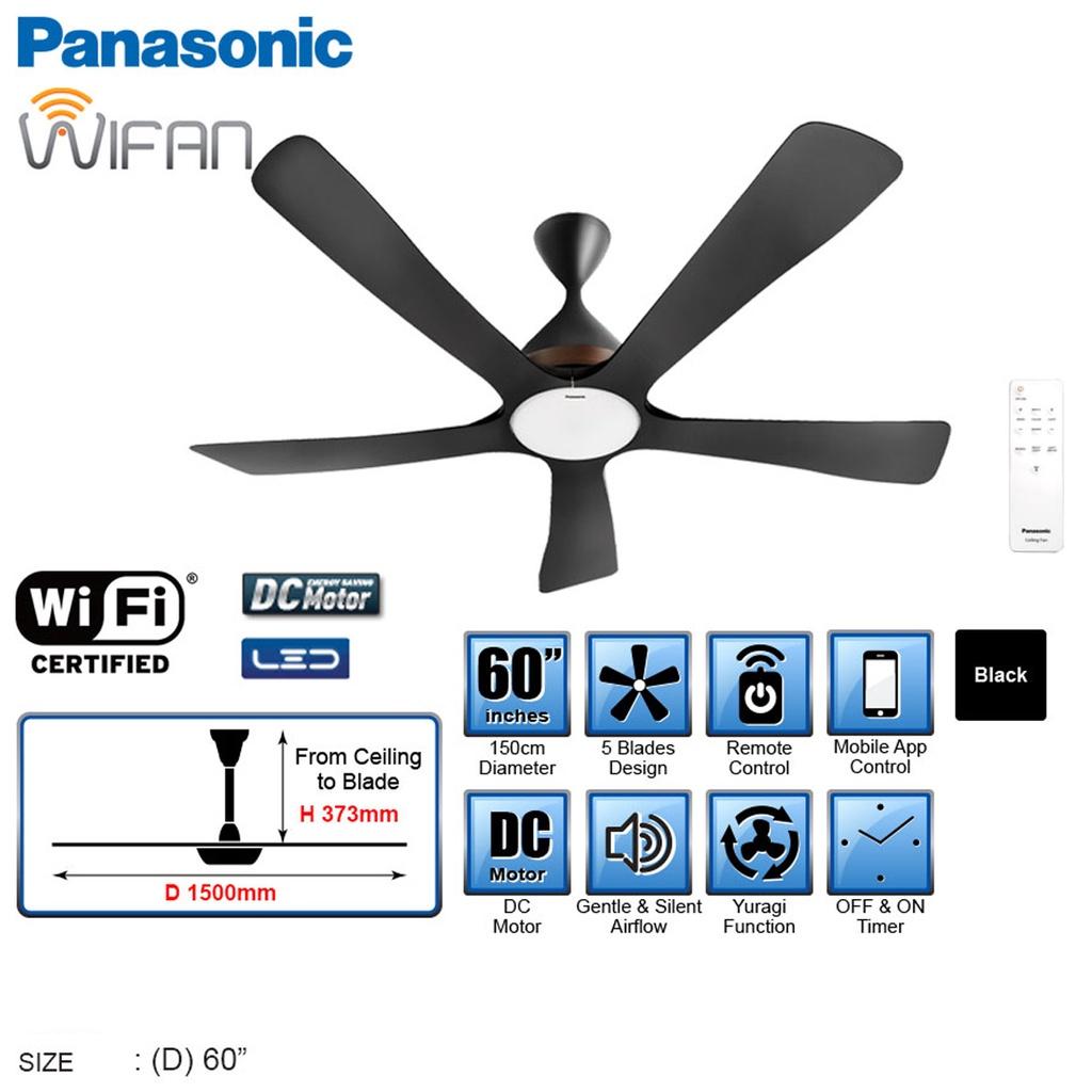 Quạt trần 5 cánh Panasonic F-60DGN (điều khiển bằng ứng dụng, kết nối Wifi, tích hợp đèn Led)_Hàng chính hãng