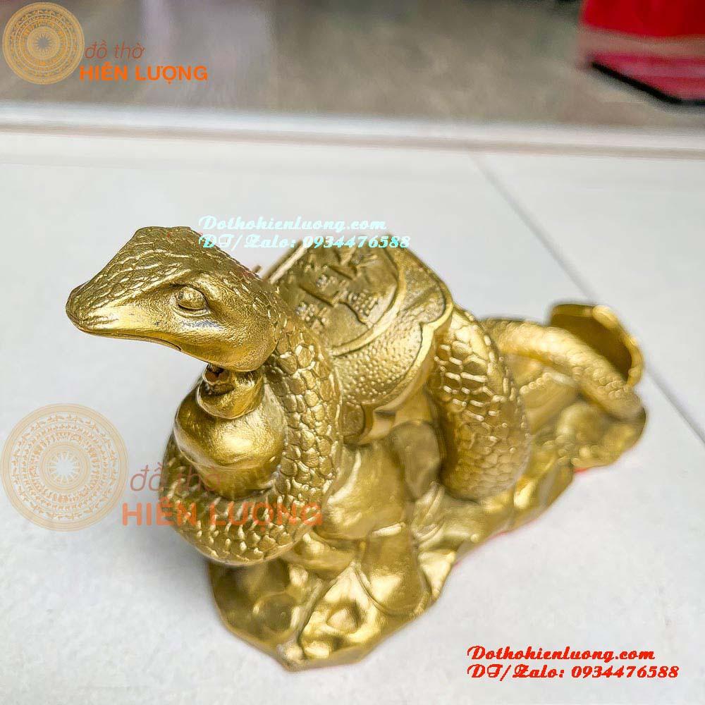 Tượng Rắn Cuốn Gậy Như Ý Bằng Đồng Thau Nguyên Chất Dài 25cm Đẹp Tinh Xảo