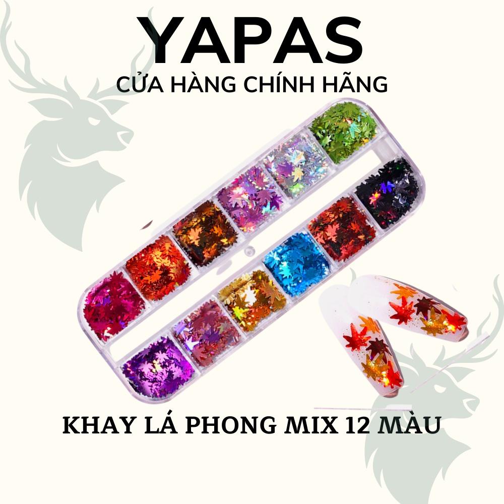 Khay lá phong nail mix 12 màu , Sticker họa tiết lá phong trang trí móng chuyên dụng