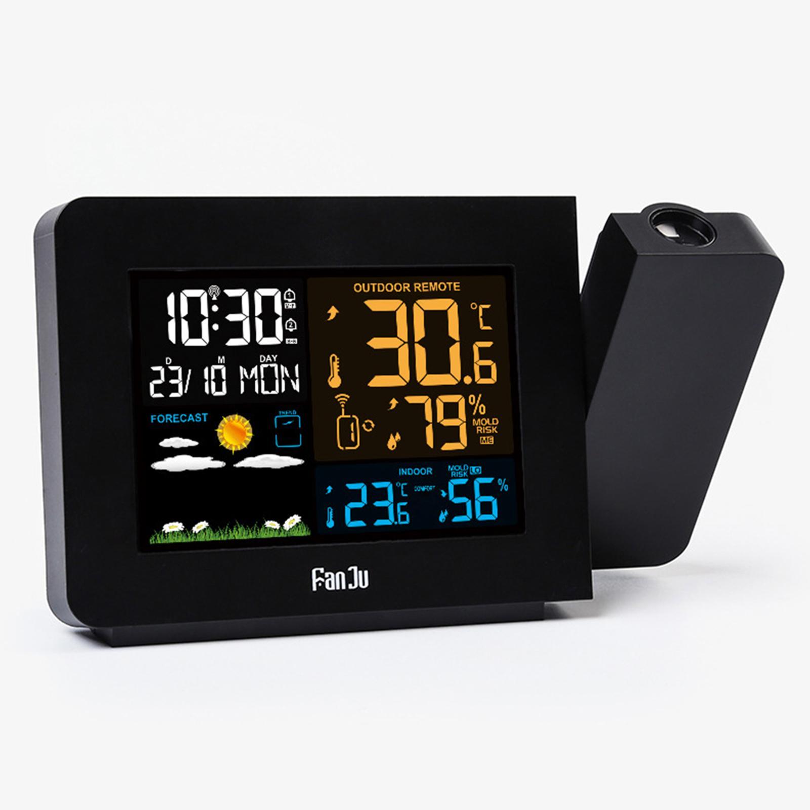 LCD Digital Table Alarm Clock Weather Station Temperature Time Projection