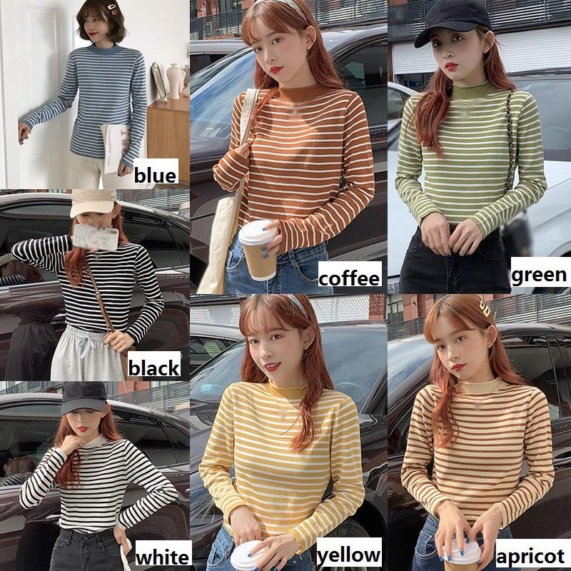 Áo Sweater Dệt Kim Cổ Lọ Kẻ Sọc Xinh Xắn Cho Nữ