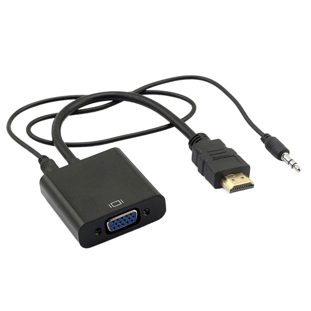 1080p HDMI Male To VGA Female 3.5mm Audio Cable Converter Adapter Black