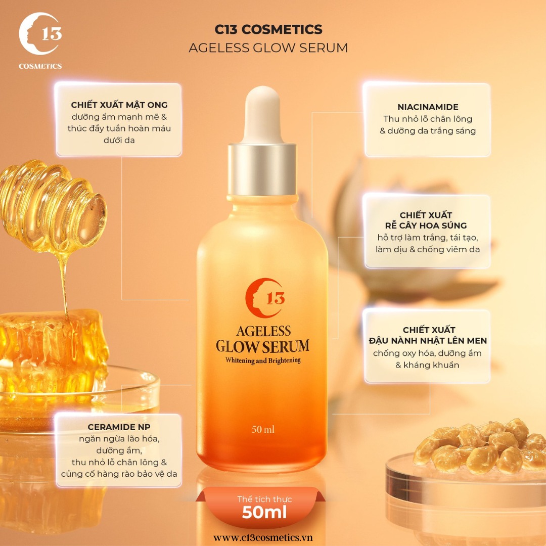 Tinh Chất Dưỡng Sáng Da, Giảm Thâm Nám, Chống Lão Hóa C13 Cosmetics Thu Trang Ageless Glow Serum 50ml