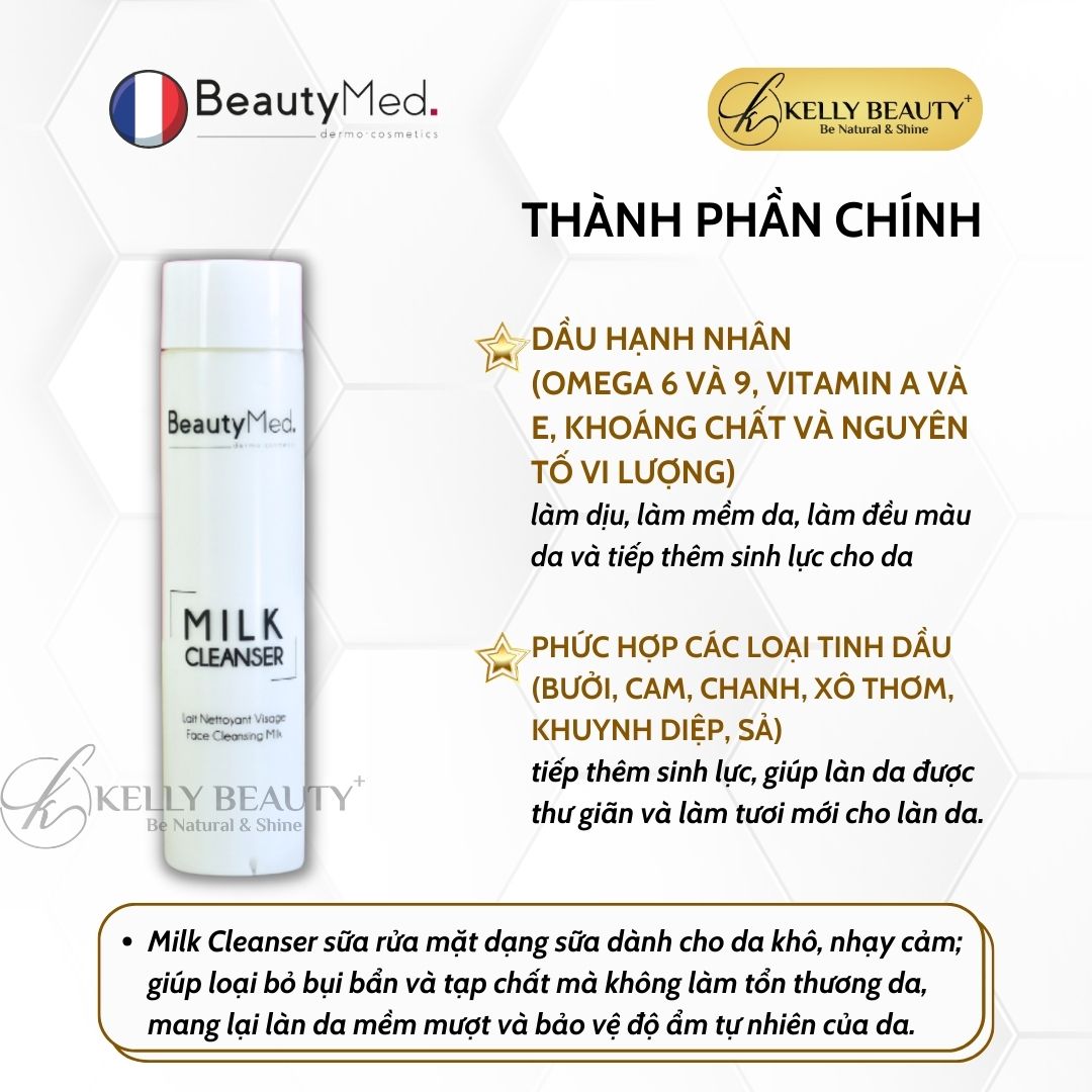 Sữa Rửa Mặt Cho Da Khô, Nhạy Cảm BeautyMed Milk Cleanser | Kelly Beauty