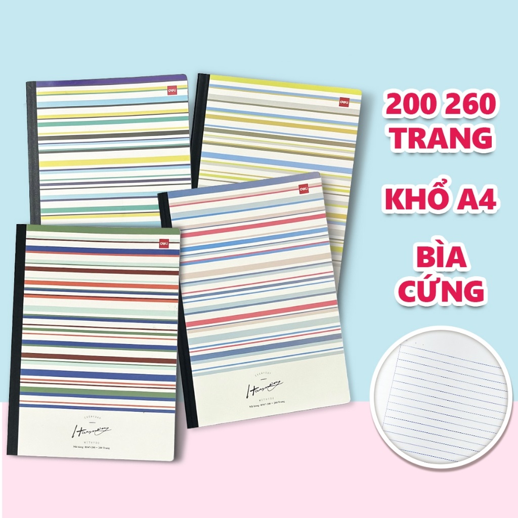 Vở kẻ ngang A4 Deli 200 trang CNB547-200 - Kích thước: 210x297mm, giấy định lượng 70gsm